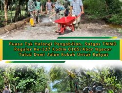 Puasa Tak Halangi Pengabdian, Satgas TMMD Reguler Ke-127 Kodim 0105/Abar Ngecor Talud Demi Jalan Kokoh Untuk Rakyat