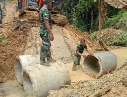 Satgas TMMD Kodim 0116/Nagan Raya Pasang Gorong Gorong di Jalan Ujung Blang ke Pante Ara