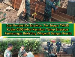 Dari Pondasi Ke Struktur, Tim Satgas TMMD Kodim 0105/Abar Kerjakan Tahap Strategis Pemasangan Bekisting Wingwall Dengan Presisi