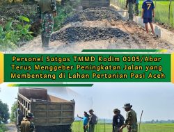 Personel Satgas TMMD Kodim 0105/Abar Terus Menggeber Peningkatan Jalan yang Membentang di Lahan Pertanian Pasi Aceh